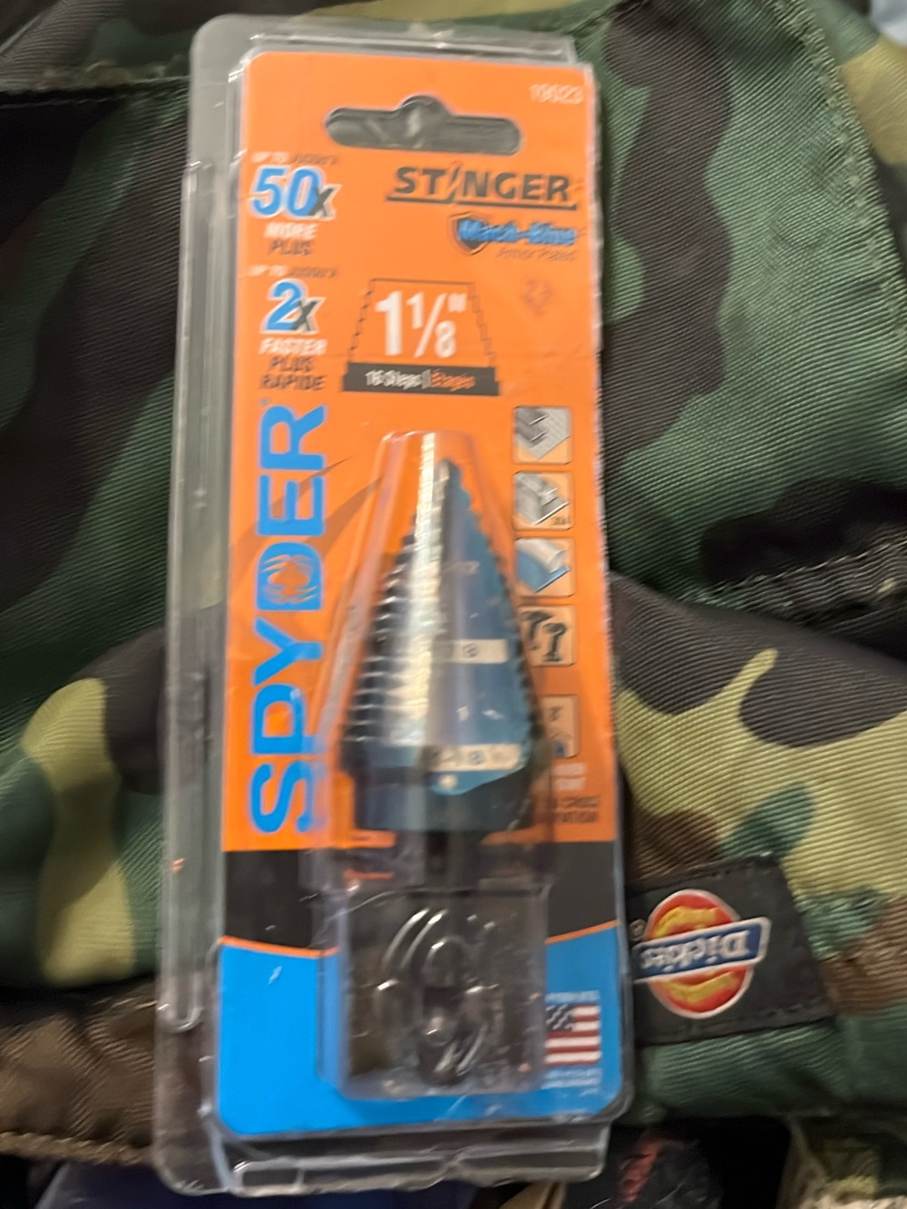 1 1/8” Spyder Blue and Orange Step Drill Bit in Blister Pack